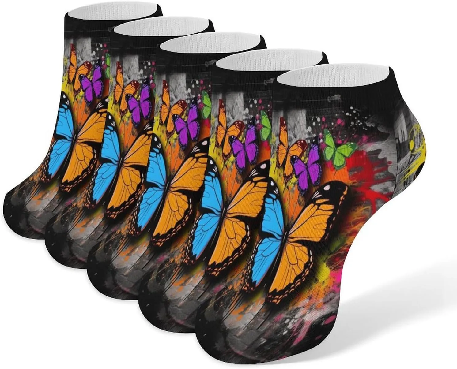 Graffiti Butterfly Casual Socks Soft Moisture-Wicking Socks Low Cut Invisible Liner Ankle Sock (5 Pairs)