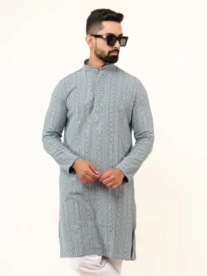 Grey Sequence Designer Cotton Embroidered kurta for Men