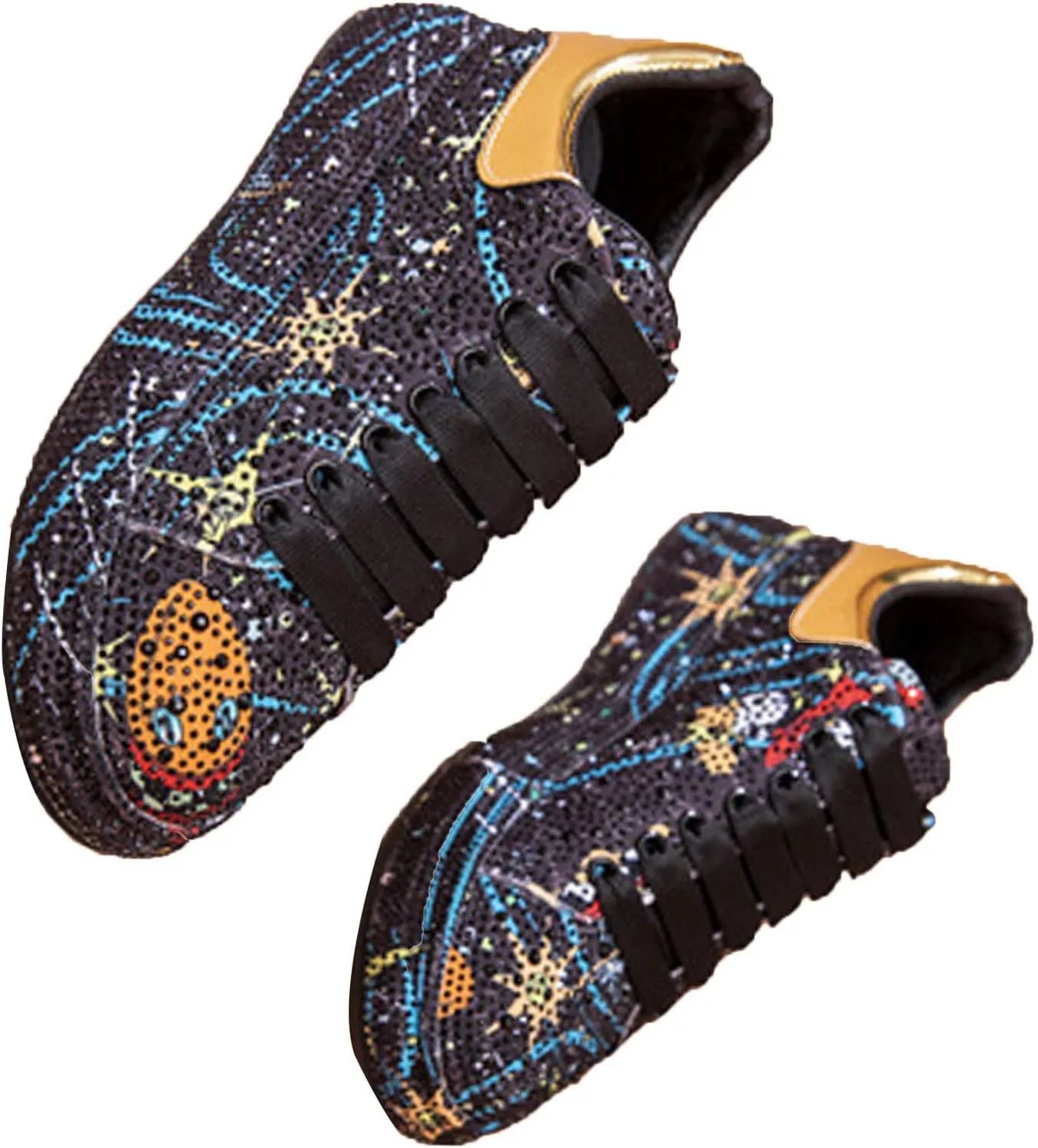 GUOANFG Crystal Sneakers Women High Fashion Sports Shoes Platform Sneakers Flats Rhinestone Shoes,Black-40 EU