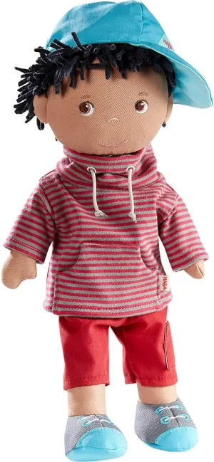 HABA William 12" Soft Doll - Black Baby Boy Doll (Machine Washable) Perfect Plush Toy for 18 Months & Up with Removable Clothing and Embroidered Face