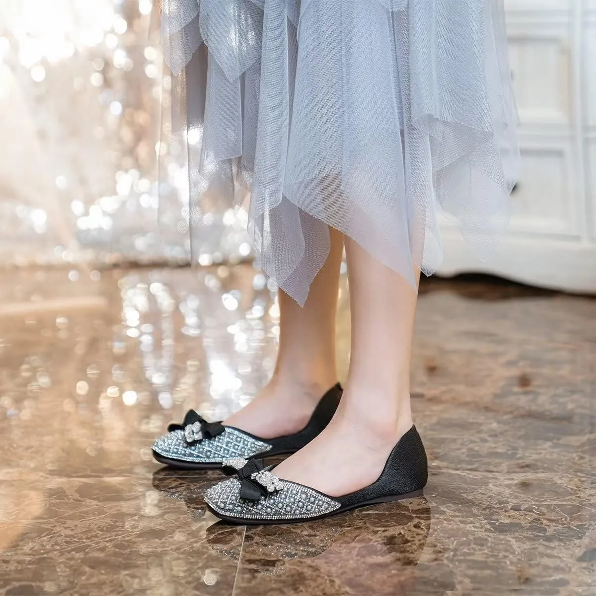 Hee grand Women Square Toe Crystals Shoes Glittering Rhinestone Wedding Dress Shoes Fashion Bridesmaid Shoes