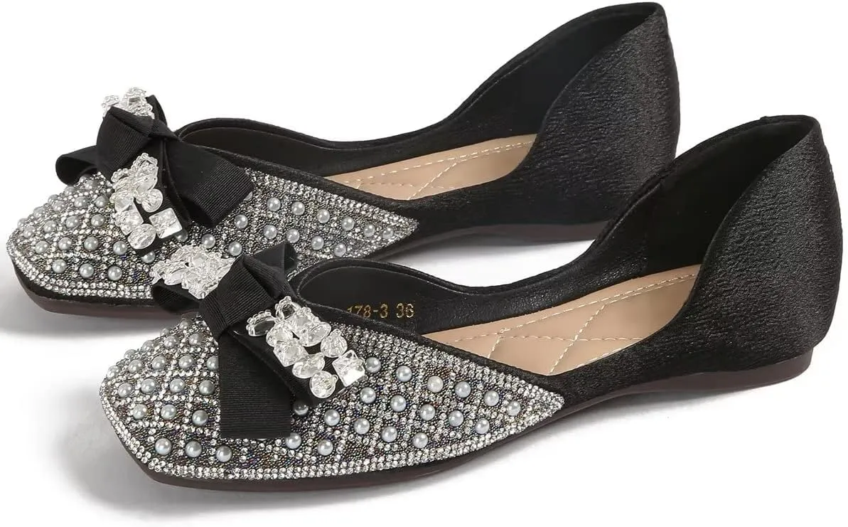 Hee grand Women Square Toe Crystals Shoes Glittering Rhinestone Wedding Dress Shoes Fashion Bridesmaid Shoes