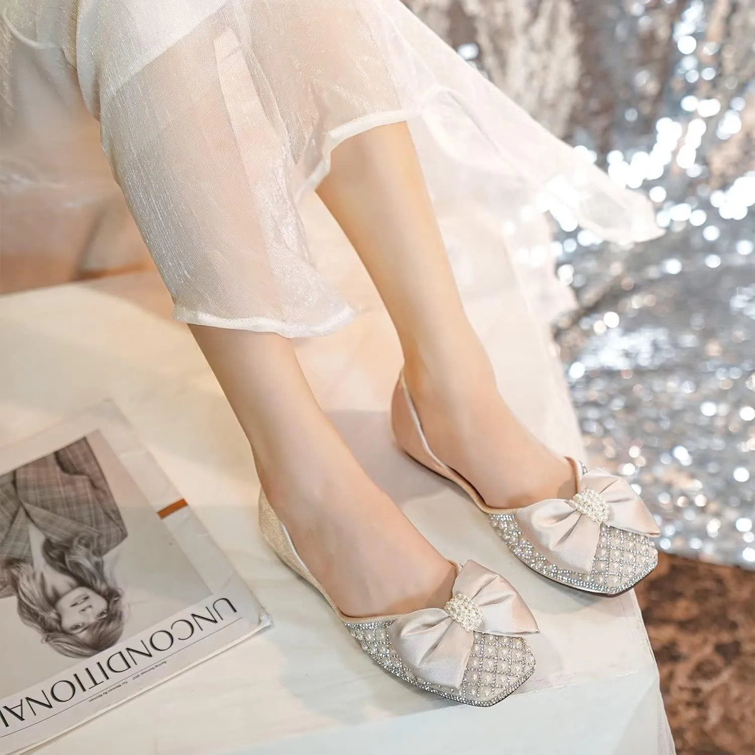 Hee grand Women Square Toe Crystals Shoes Glittering Rhinestone Wedding Dress Shoes Fashion Bridesmaid Shoes
