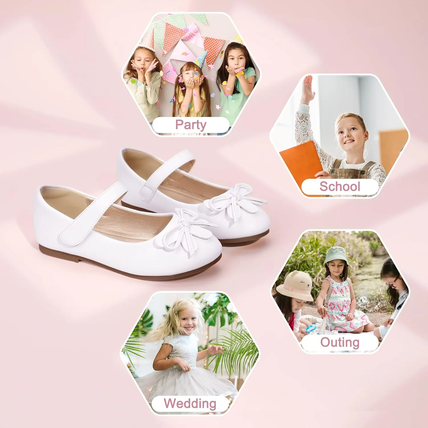 Hehainom Girls Dress Shoes, Flower Toddler/Little Kid Girl Shoes, Bowknot Mary Jane Ballerina Flat Shoes for School Party