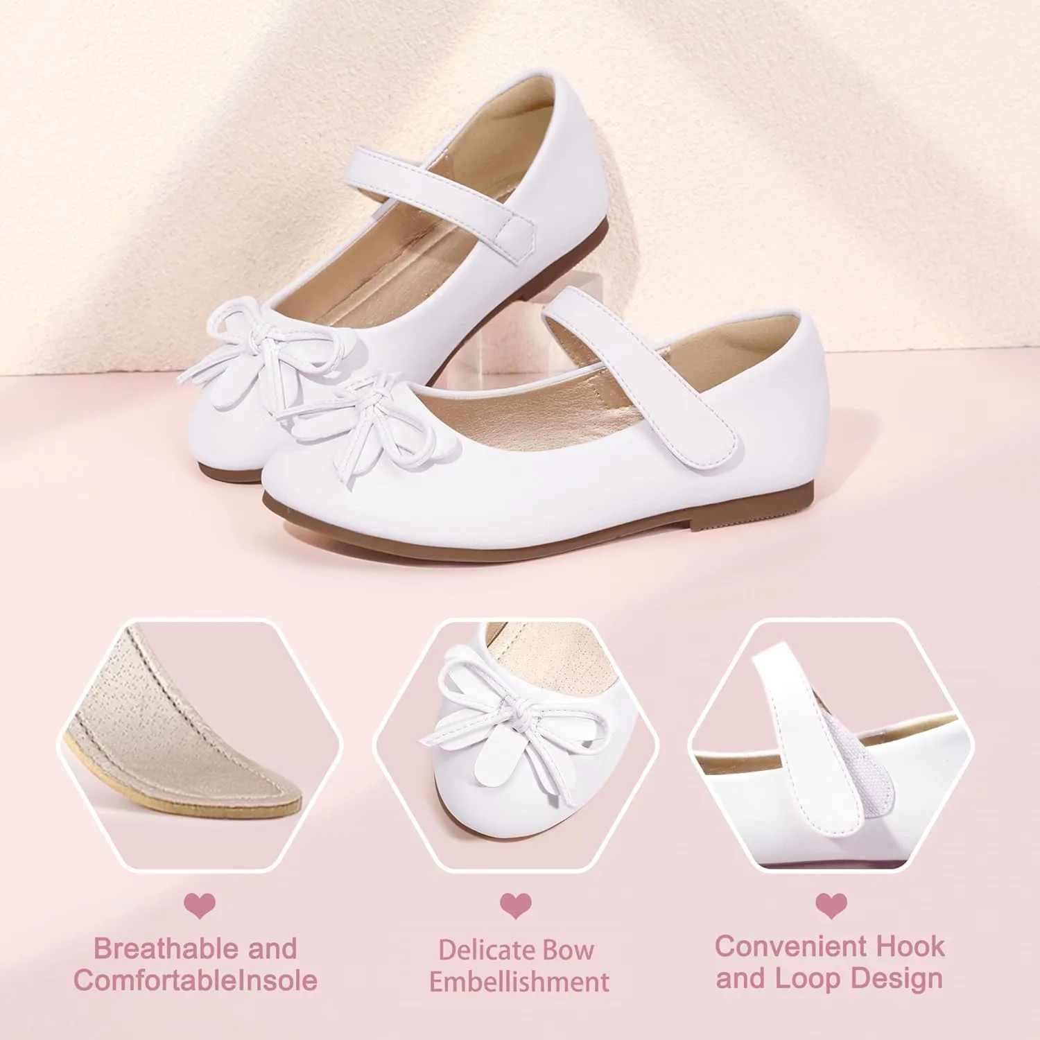 Hehainom Girls Dress Shoes, Flower Toddler/Little Kid Girl Shoes, Bowknot Mary Jane Ballerina Flat Shoes for School Party