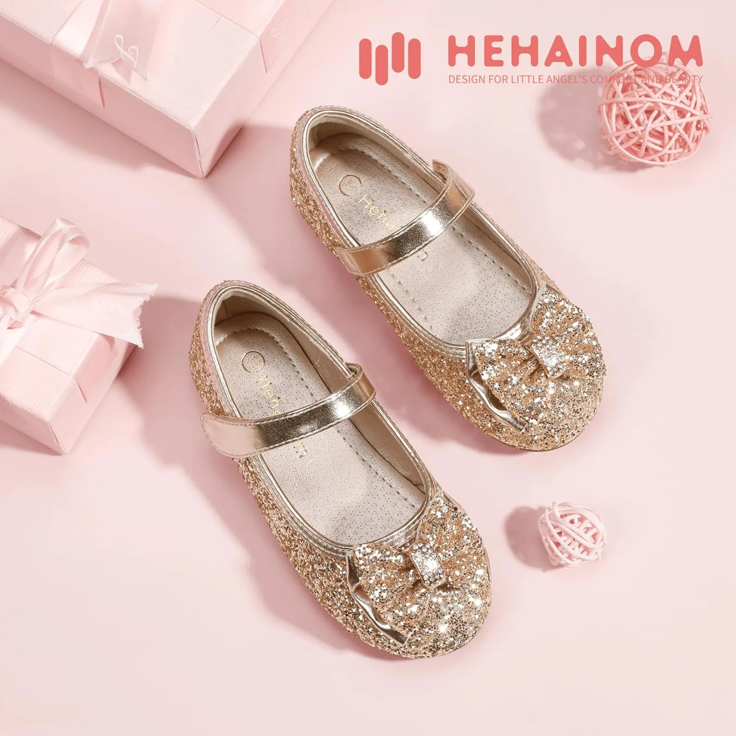 Hehainom Toddler Girls Flats Mary Jane Flower Girl Dress Shoes School Wedding Party Shoes