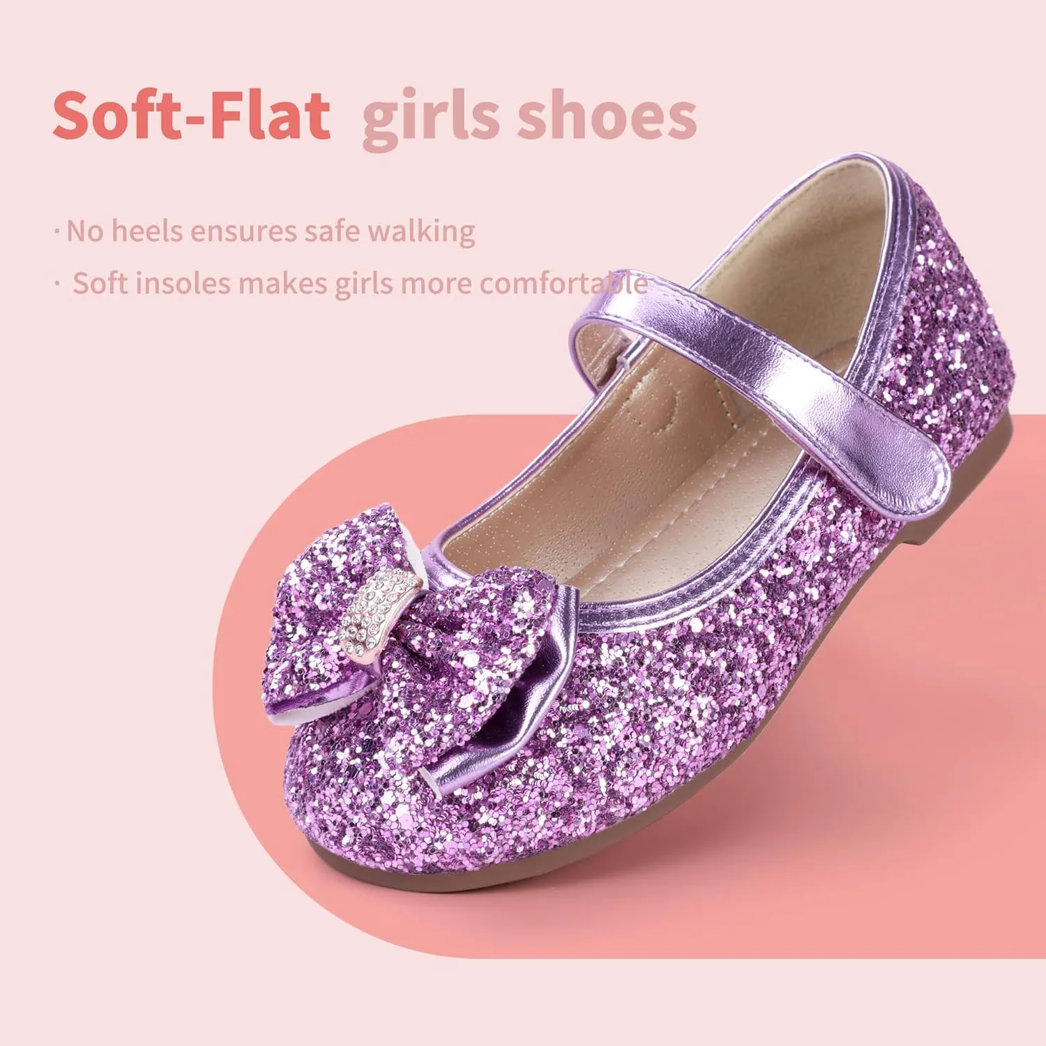 Hehainom Toddler Girls Flats Mary Jane Flower Girl Dress Shoes School Wedding Party Shoes