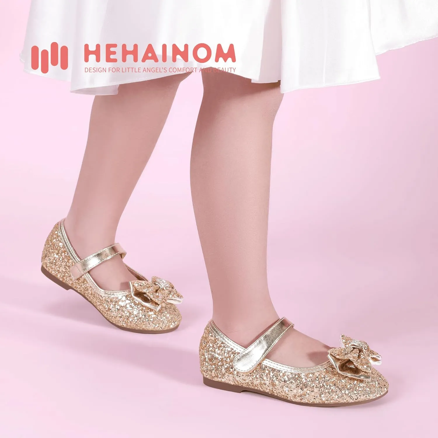 Hehainom Toddler Girls Flats Mary Jane Flower Girl Dress Shoes School Wedding Party Shoes