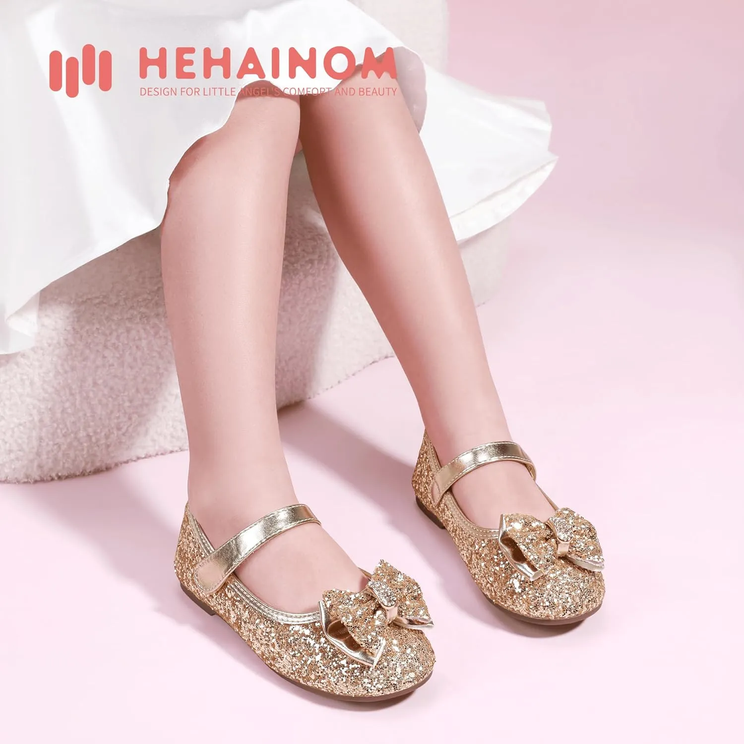 Hehainom Toddler Girls Flats Mary Jane Flower Girl Dress Shoes School Wedding Party Shoes