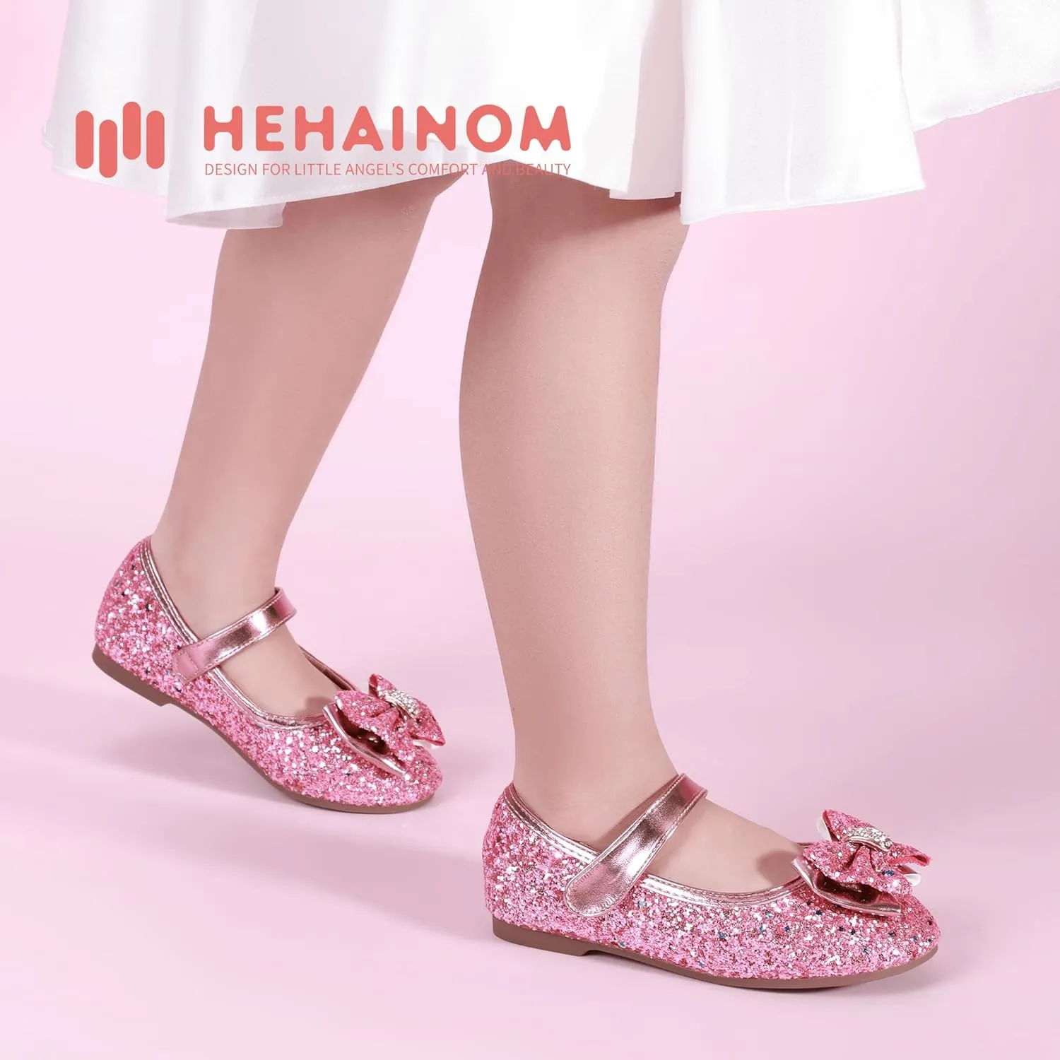 Hehainom Toddler Girls Flats Mary Jane Flower Girl Dress Shoes School Wedding Party Shoes