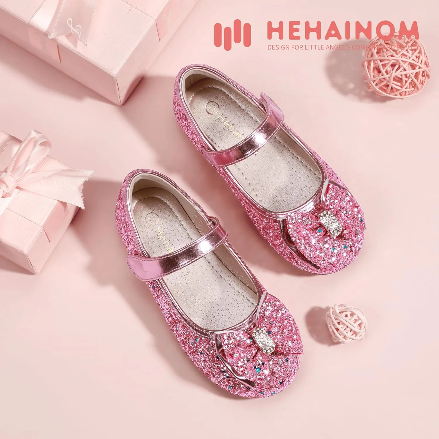Hehainom Toddler Girls Flats Mary Jane Flower Girl Dress Shoes School Wedding Party Shoes
