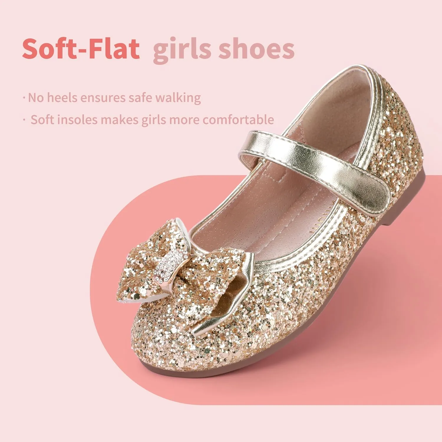 Hehainom Toddler Girls Flats Mary Jane Flower Girl Dress Shoes School Wedding Party Shoes