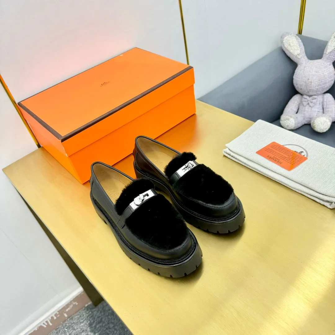 HM Icone Loafer Black Shearling Clalfskin