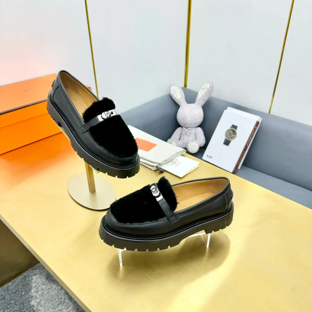HM Icone Loafer Black Shearling Clalfskin