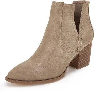 Huiyuzhi Womens Ankle Boots Slip on Cutout Pointed Toe Snakeskin Chunky Stacked Mid Heel Bootie