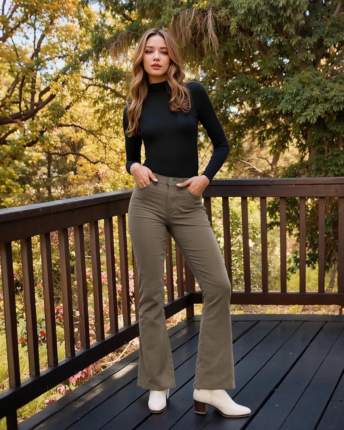 Hybrid & Company Super Comfy Stretch Women 5 Pockets Corduroy Boot Cut Pants