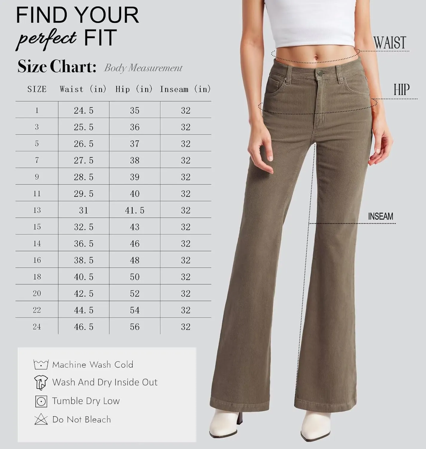 Hybrid & Company Super Comfy Stretch Women 5 Pockets Corduroy Boot Cut Pants