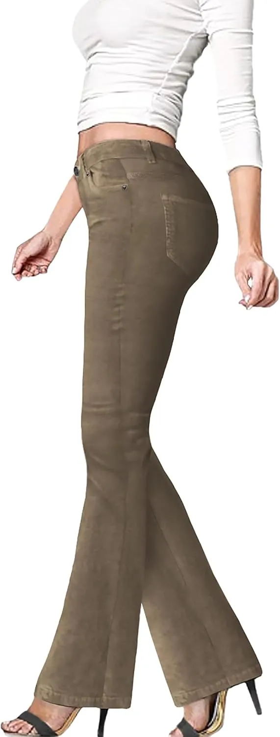 Hybrid & Company Super Comfy Stretch Women 5 Pockets Corduroy Boot Cut Pants