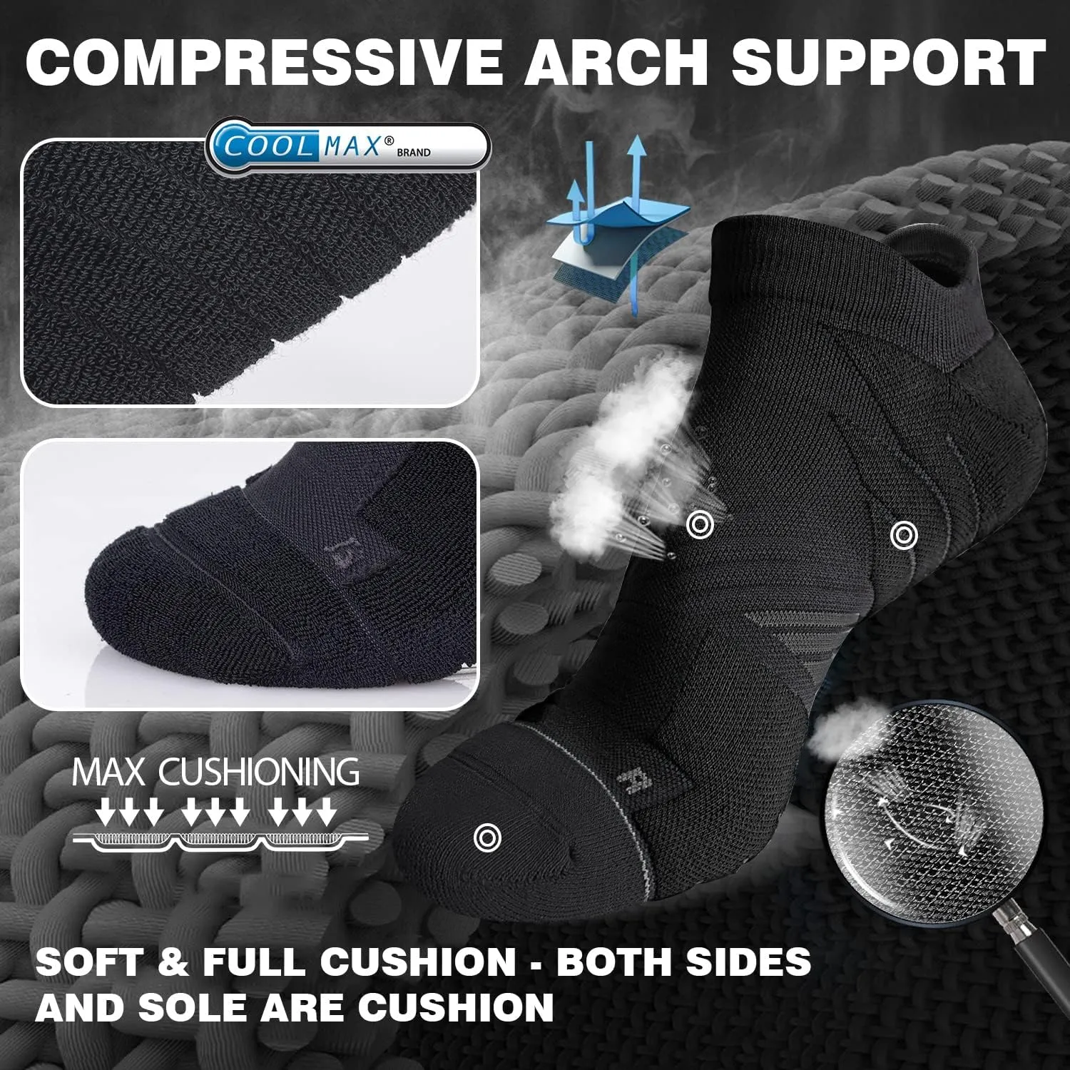 Hylaea No Show Running Athletic Anti-Blister Wicking Coolmax Socks, Seamless Anti-odor