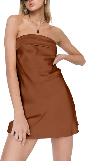 HYPERFIRE Women's Elegant Strapless Tube Cut Out Back Mini Dress Summer Cocktail Dresses