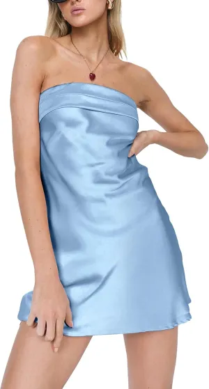 HYPERFIRE Women's Elegant Strapless Tube Cut Out Back Mini Dress Summer Cocktail Dresses