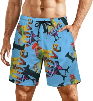 I Love Cock Men's Swim Trunks Quick Dry Board Shorts Swimwear Beach Shorts with Compression Liner