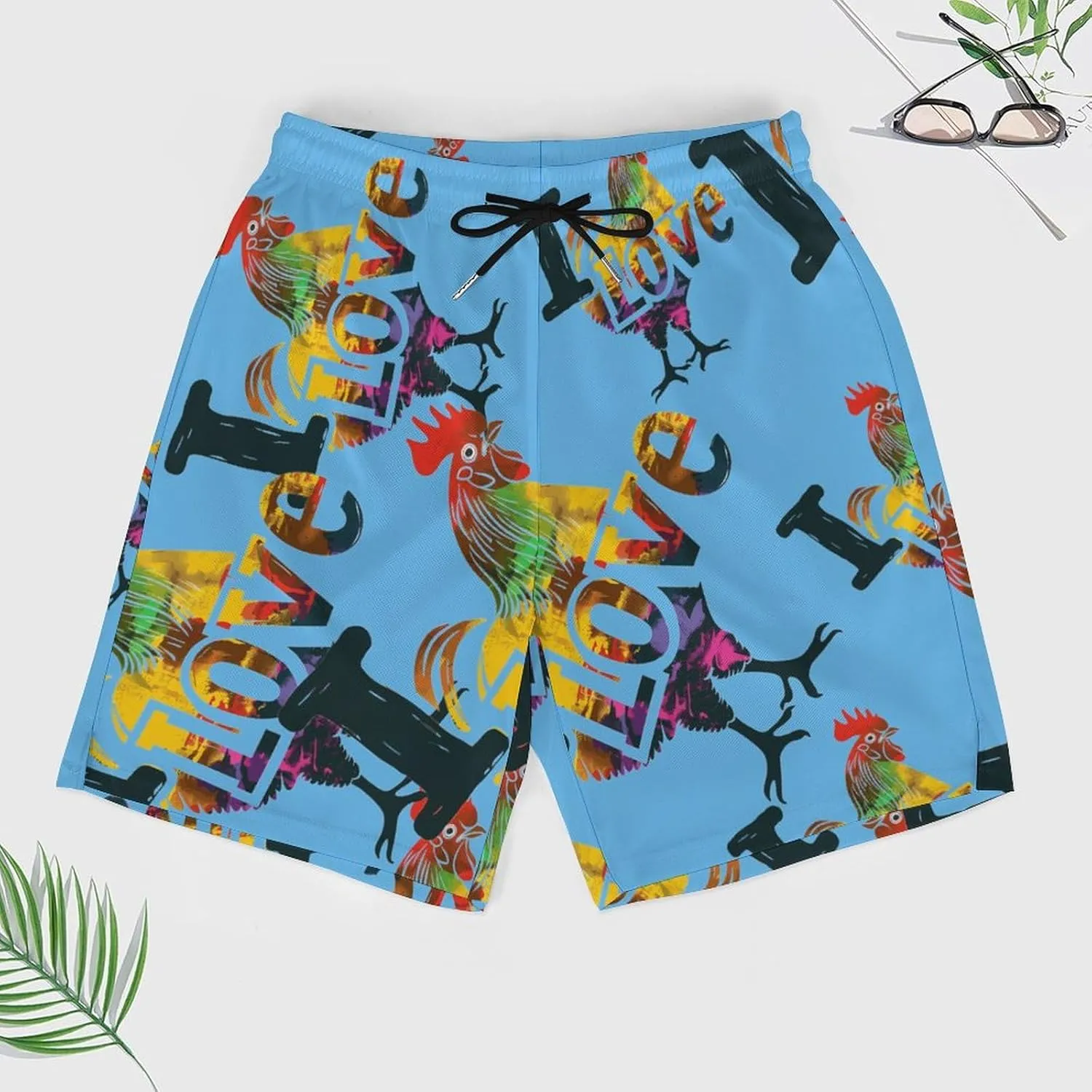 I Love Cock Men's Swim Trunks Quick Dry Board Shorts Swimwear Beach Shorts with Compression Liner
