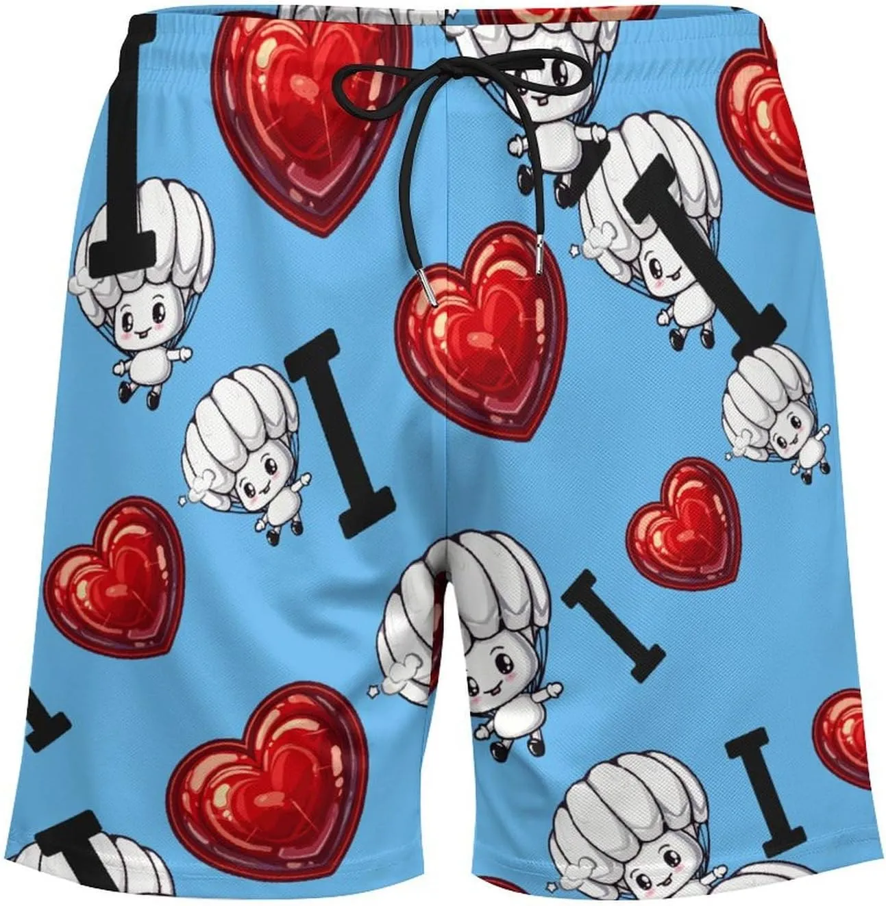 I Love Parachute Men's Swim Trunks Quick Dry Board Shorts Swimwear Beach Shorts with Compression Liner