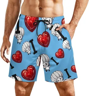 I Love Parachute Men's Swim Trunks Quick Dry Board Shorts Swimwear Beach Shorts with Compression Liner