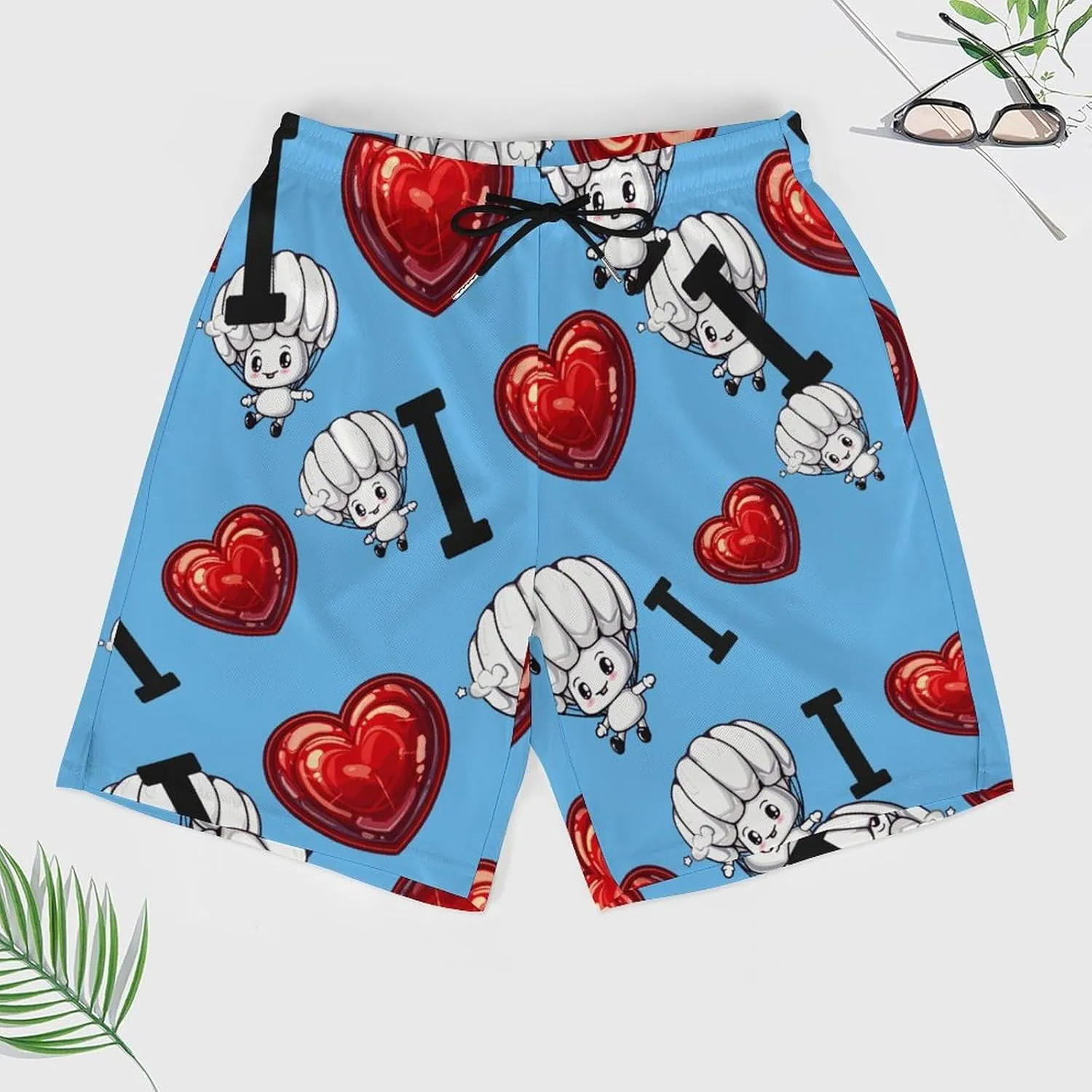 I Love Parachute Men's Swim Trunks Quick Dry Board Shorts Swimwear Beach Shorts with Compression Liner