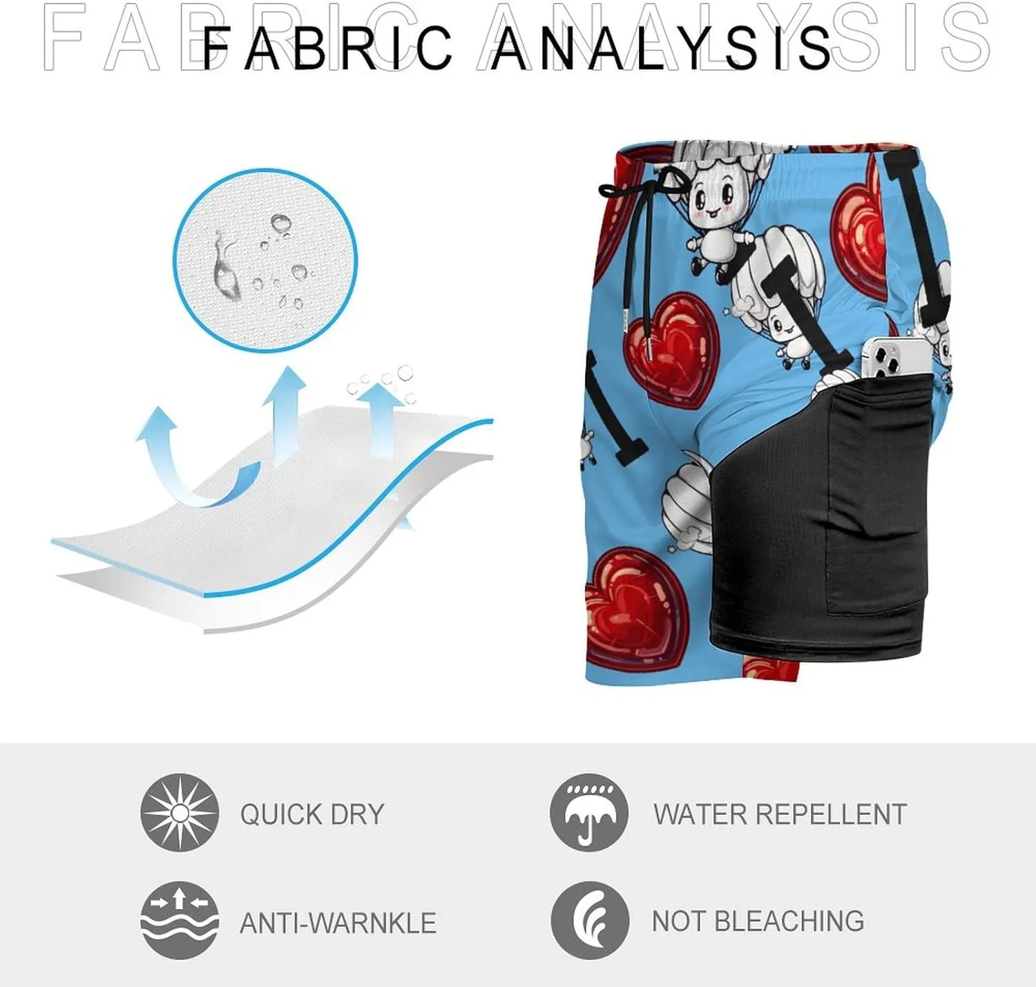 I Love Parachute Men's Swim Trunks Quick Dry Board Shorts Swimwear Beach Shorts with Compression Liner