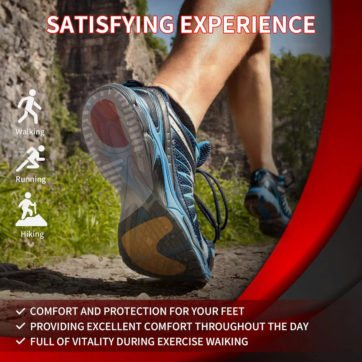 iFitna Sport Insoles for Men Women Active Walking Running Training Athletic Inserts Relieve Heel Pain Shock Absorption Elasticity Force Comfortable Insole
