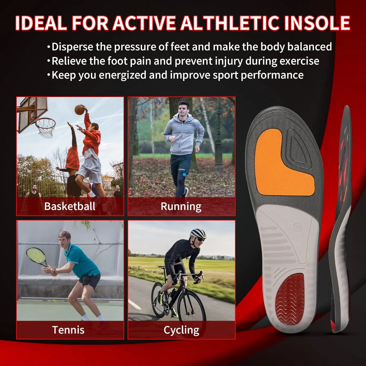 iFitna Sport Insoles for Men Women Active Walking Running Training Athletic Inserts Relieve Heel Pain Shock Absorption Elasticity Force Comfortable Insole