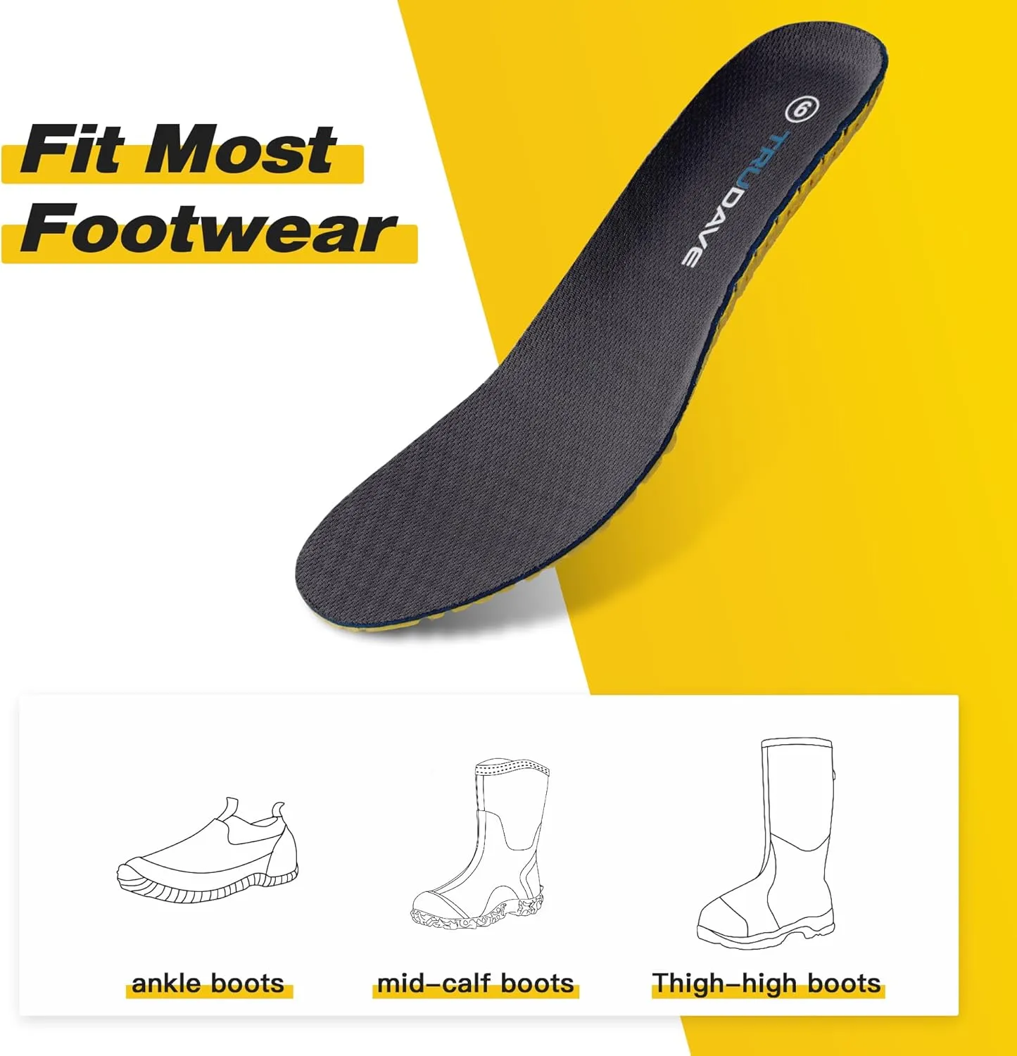 Insoles for Shoes and Work Boots Memory Foam Insoles for Men and Women Shock Absorbing Breathable Replacement Insoles for Running Sports Shoes