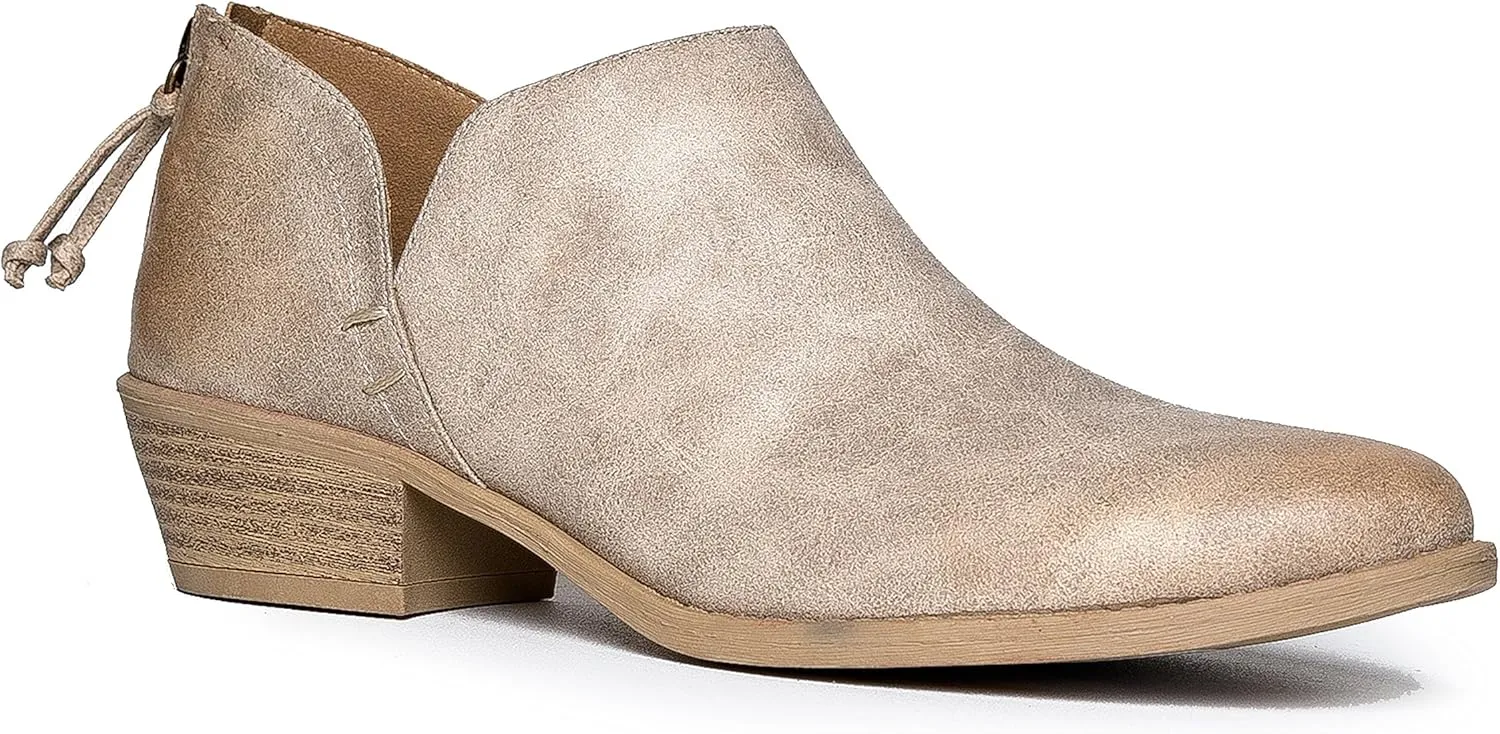 J. Adams Chronos Booties for Women - Low Heel Womens Booties for Women - Stone Vegan Leather - 5.5