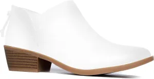 J. Adams Chronos Booties for Women - Low Heel Womens Booties for Women - White Vegan Leather - 7
