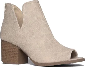 J. Adams Tabs Booties for Women - Cut Out Peep Toe Mid Block Heel Ankle Boots