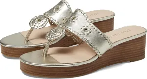 Jack Rogers Jacks Mid Wedge Stacked Heels for Women - Leather Upper - Leather Lining & Insole - Round-Toe
