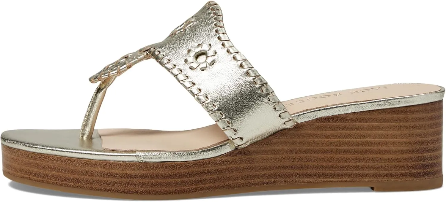 Jack Rogers Jacks Mid Wedge Stacked Heels for Women - Leather Upper - Leather Lining & Insole - Round-Toe