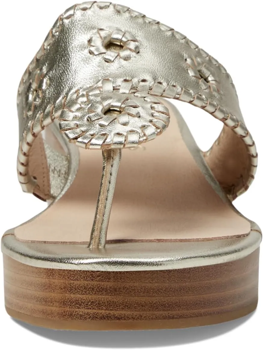 Jack Rogers Jacks Mid Wedge Stacked Heels for Women - Leather Upper - Leather Lining & Insole - Round-Toe