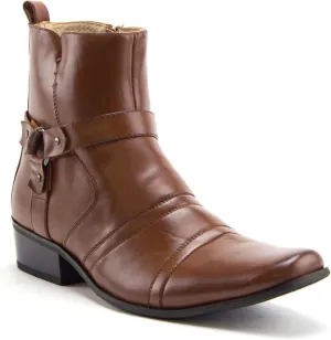 Jazame Cowboy Boots for Men Western Style Ankle High Motorcycle Riding Pointy Toe Moto Dress Boots men's western boots Buckle Design