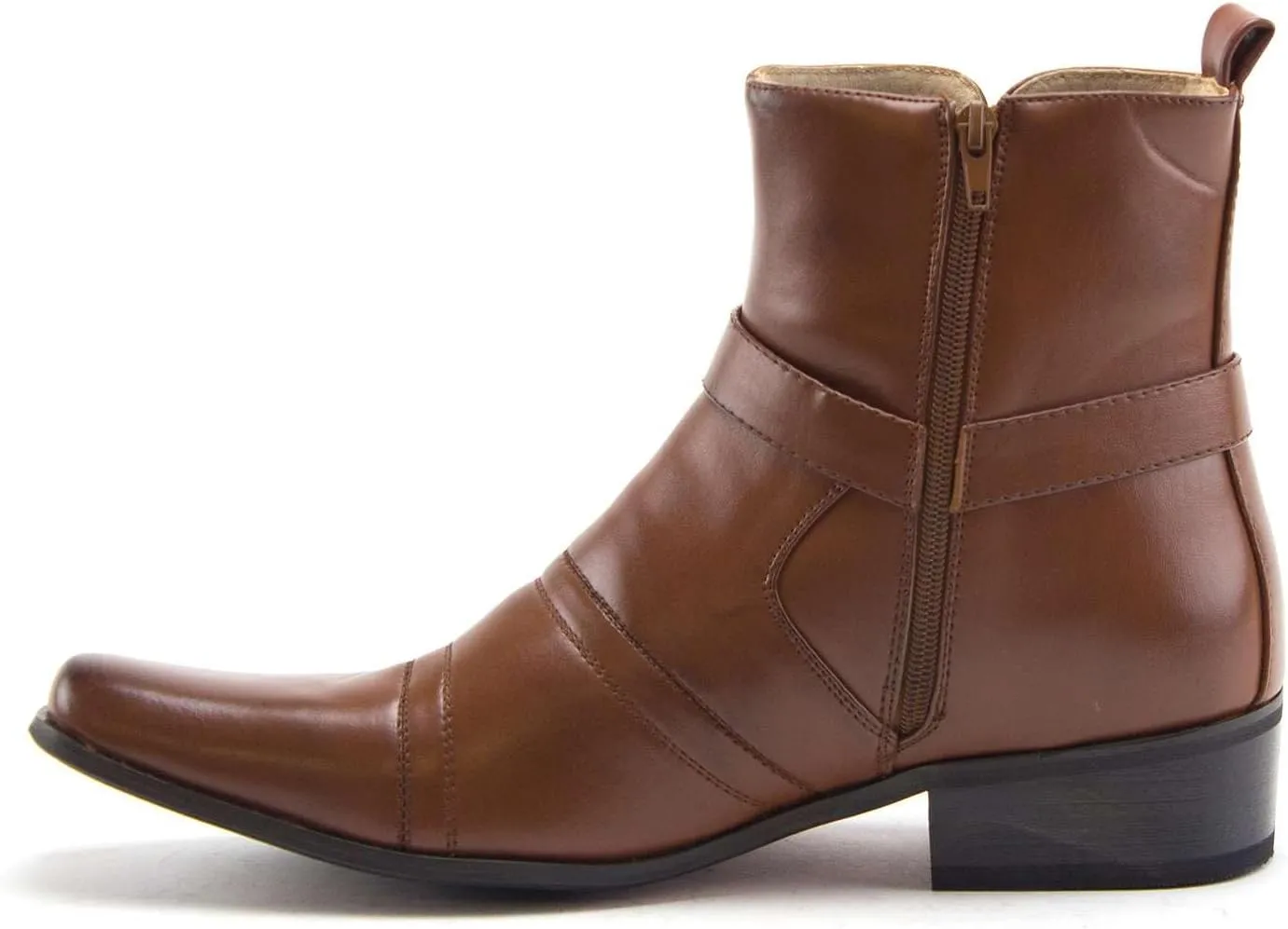 Jazame Cowboy Boots for Men Western Style Ankle High Motorcycle Riding Pointy Toe Moto Dress Boots men's western boots Buckle Design