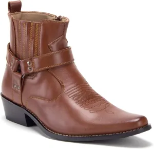 Jazame Cowboy Boots for Men Western Style Ankle High Motorcycle Riding Pointy Toe Moto Dress Boots men's western boots Buckle Design