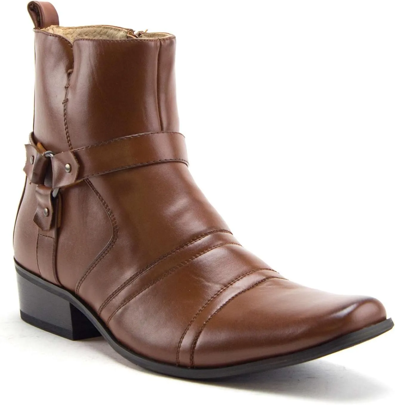 Jazame Cowboy Boots for Men Western Style Ankle High Motorcycle Riding Pointy Toe Moto Dress Boots men's western boots Buckle Design