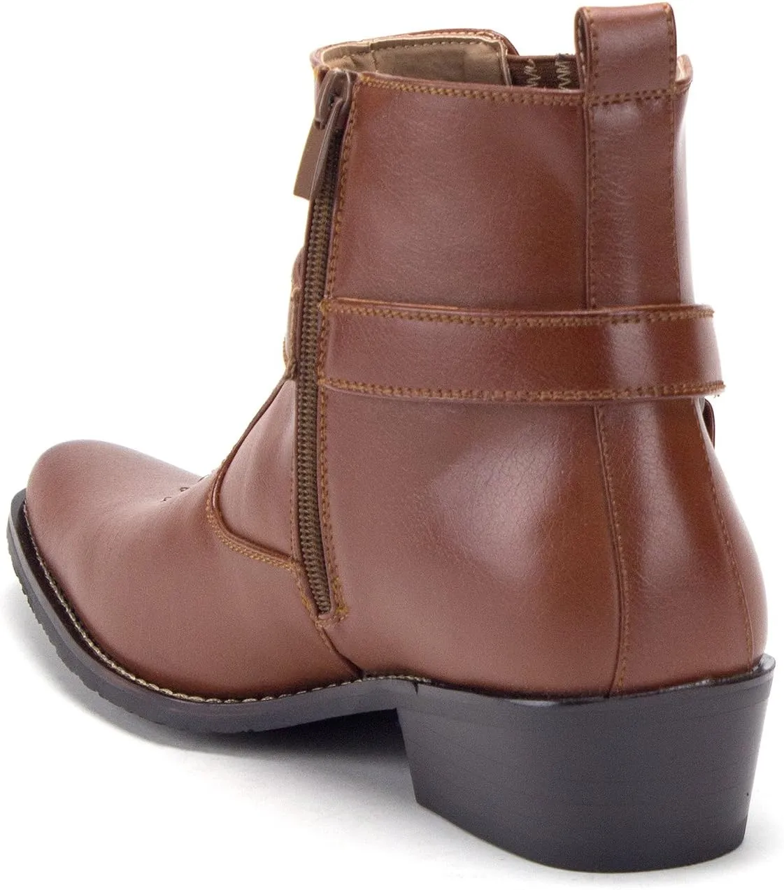 Jazame Cowboy Boots for Men Western Style Ankle High Motorcycle Riding Pointy Toe Moto Dress Boots men's western boots Buckle Design