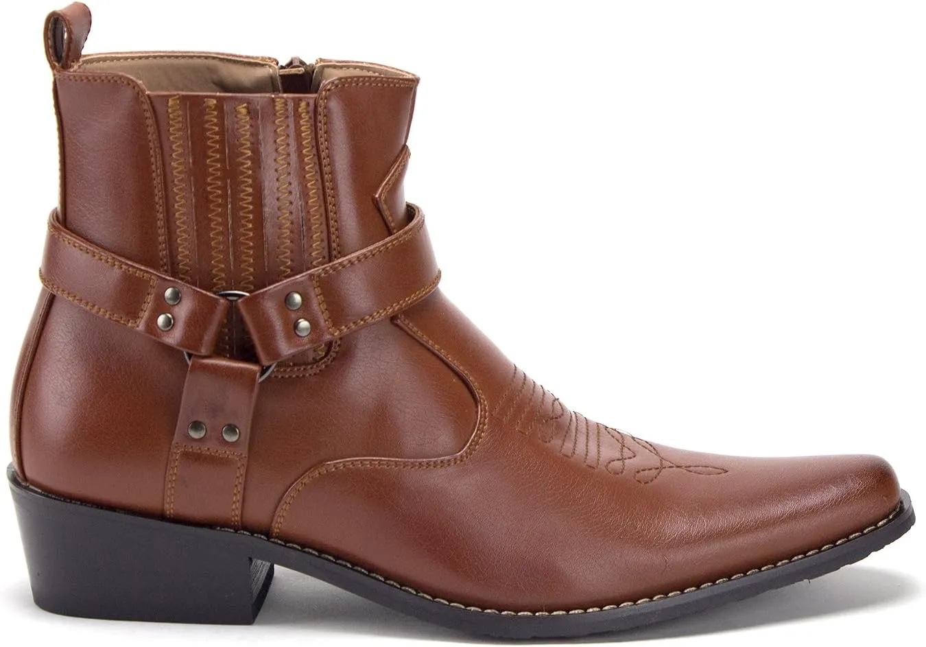 Jazame Cowboy Boots for Men Western Style Ankle High Motorcycle Riding Pointy Toe Moto Dress Boots men's western boots Buckle Design