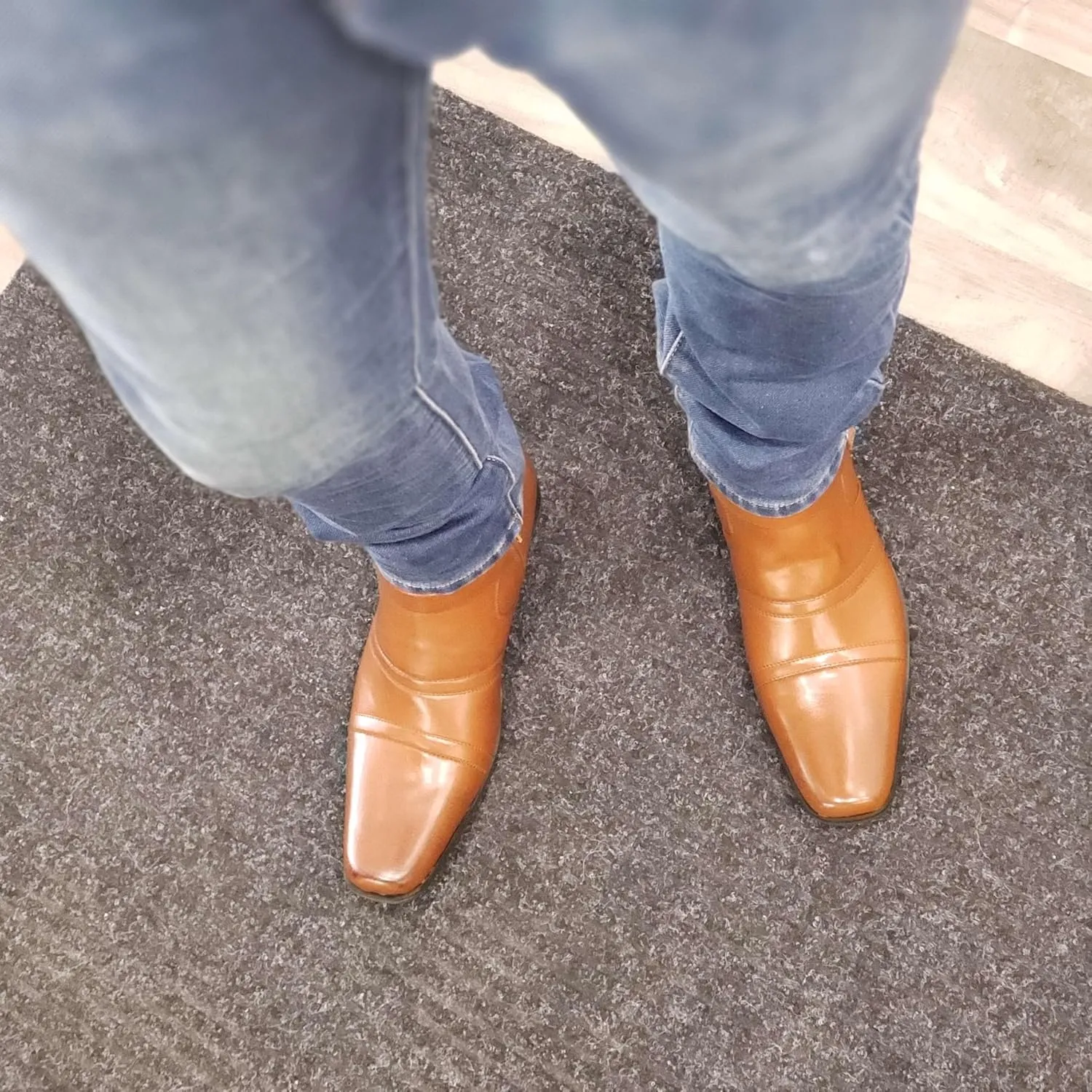 Jazame Cowboy Boots for Men Western Style Ankle High Motorcycle Riding Pointy Toe Moto Dress Boots men's western boots Buckle Design