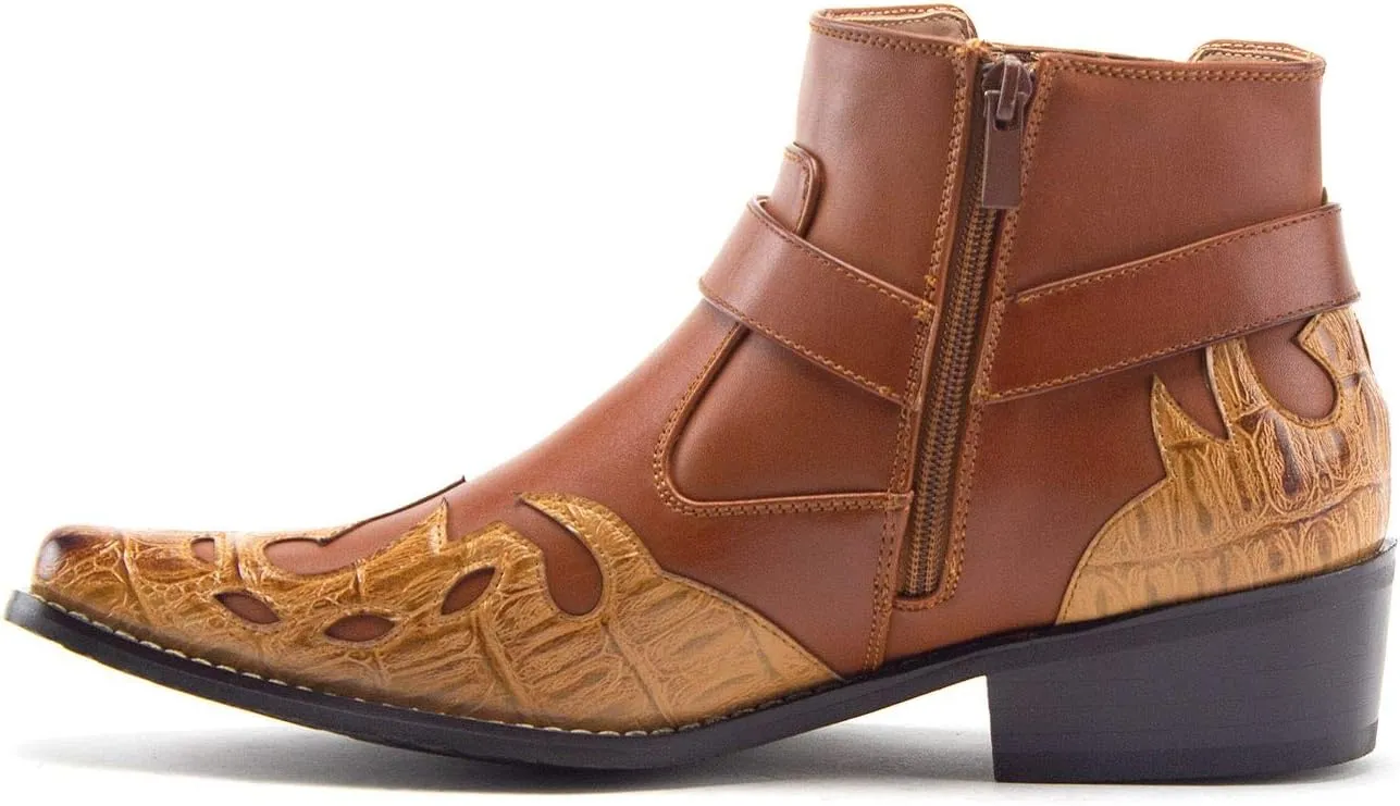 Jazame Cowboy Boots for Men Western Style Ankle High Motorcycle Riding Pointy Toe Moto Dress Boots men's western boots Flame Design