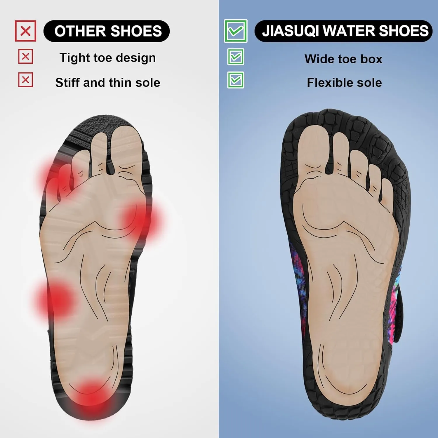 JIASUQI Water Shoes for Men Women Barefoot Swim Beach Shoes Quick Dry Hiking Shoes Sneakers for Adults
