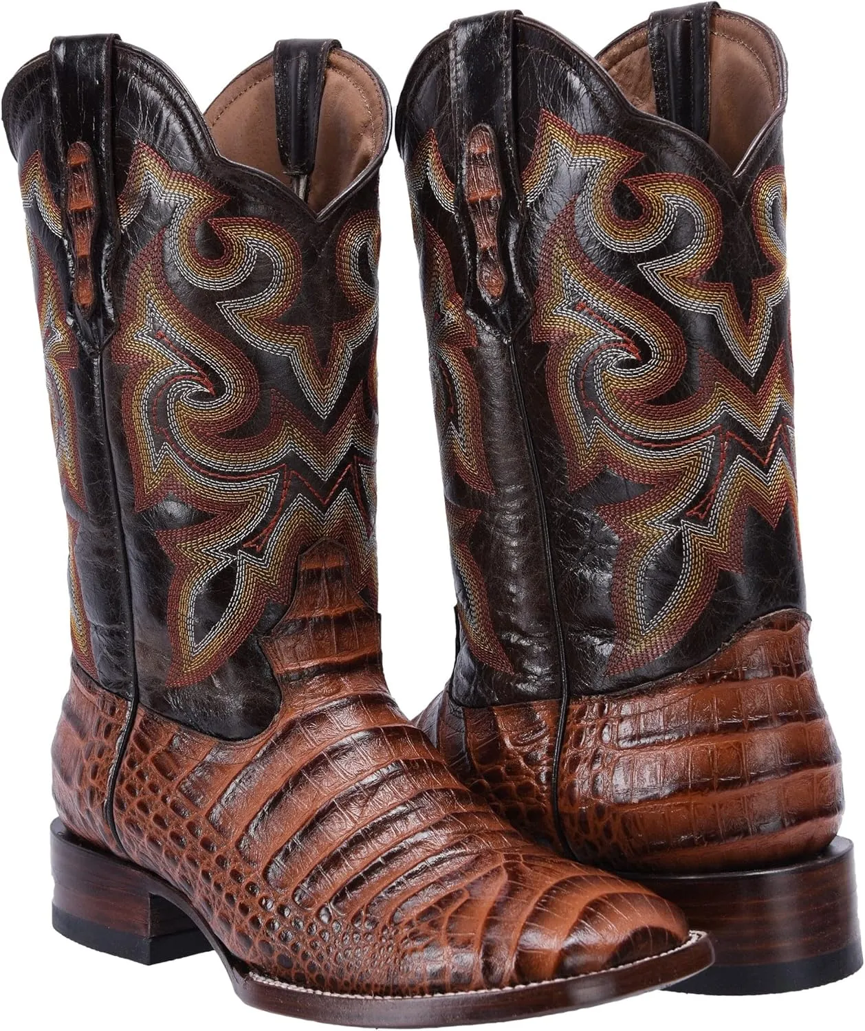 Joe Boots JB704 Caiman Print Leather Men's Western Boots: Square Toe Cowboy Boots & Rodeo Boots